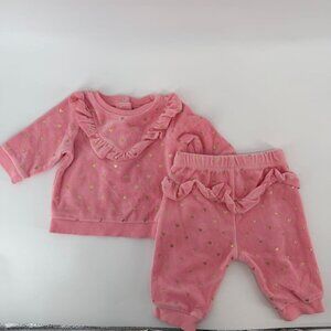 Little Me Baby Girl Pink Velour 2-Piece Set Gold Hearts Outfit Size 3M